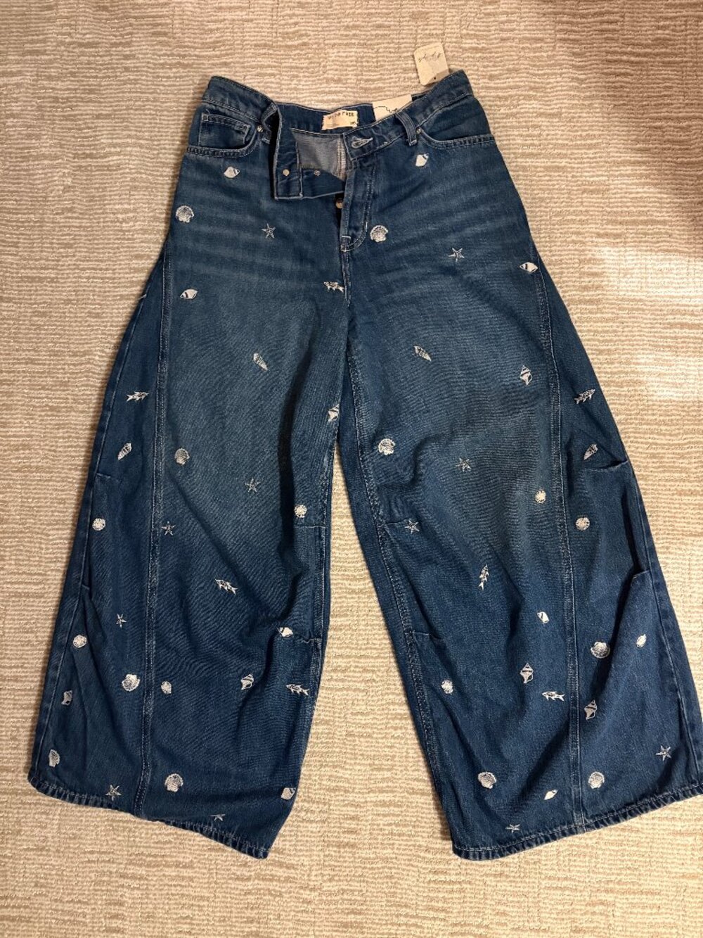 We The Free Westward Embroidered Under The Sea Wide Leg Jeans Size 28 New W Tags